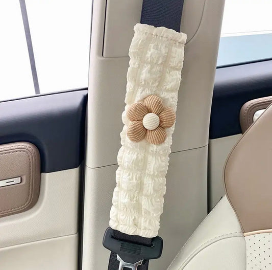 Car Seat Belt Cover Brown Flower - 2 pieces set