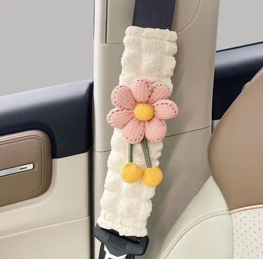 Car Seat Belt Cover Pink Flower - 2 pieces set