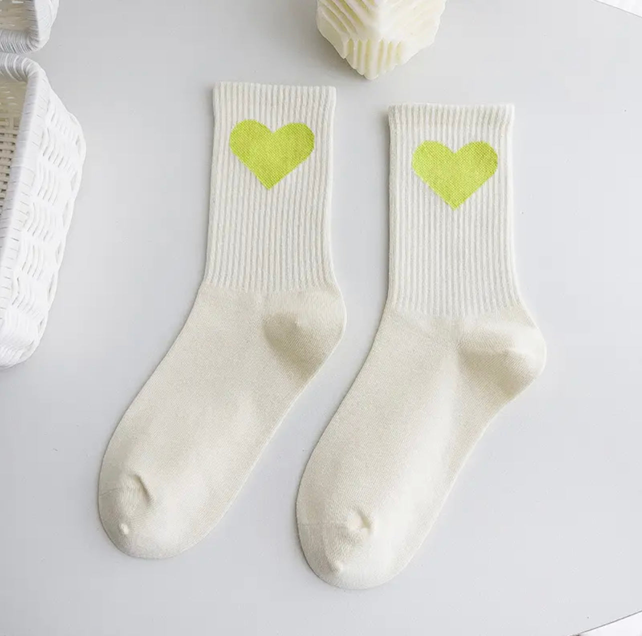 Socks one size - white heart shape