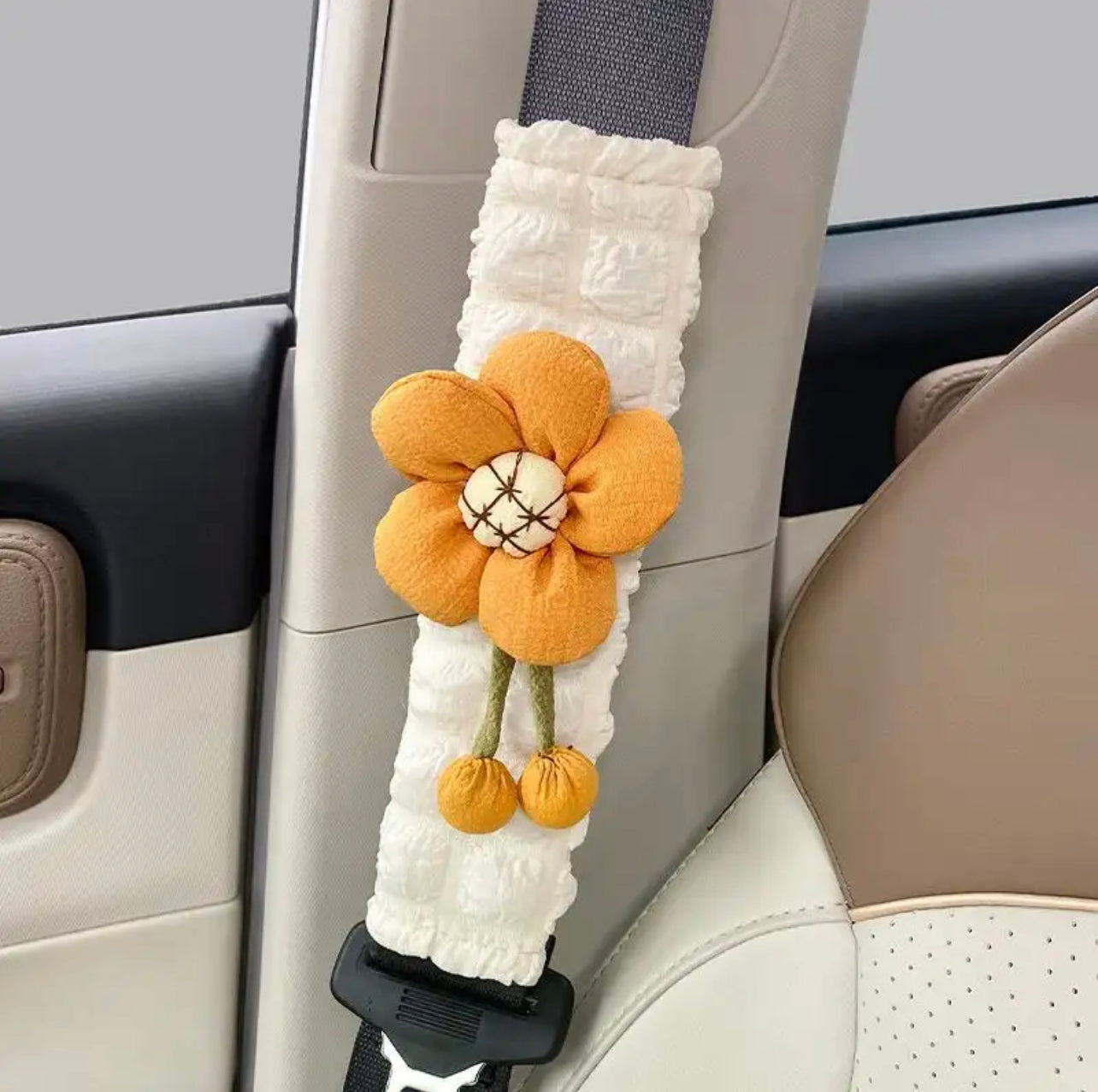 Car Seat Belt Cover Orange Flower - 2 pieces set