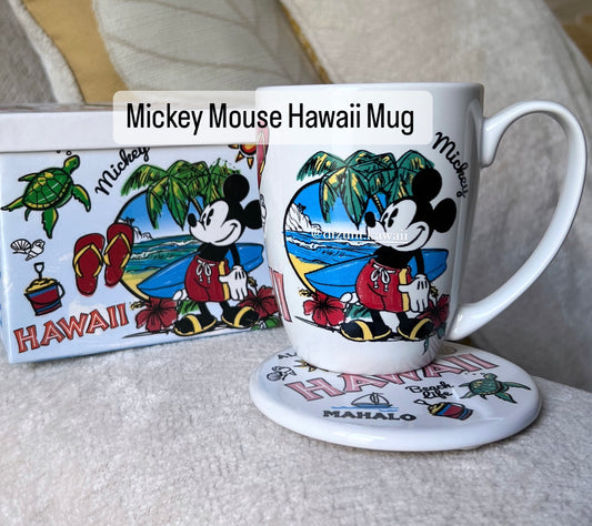 * Mickey Mouse Hawaii Mug + Coaster Made in Thailand