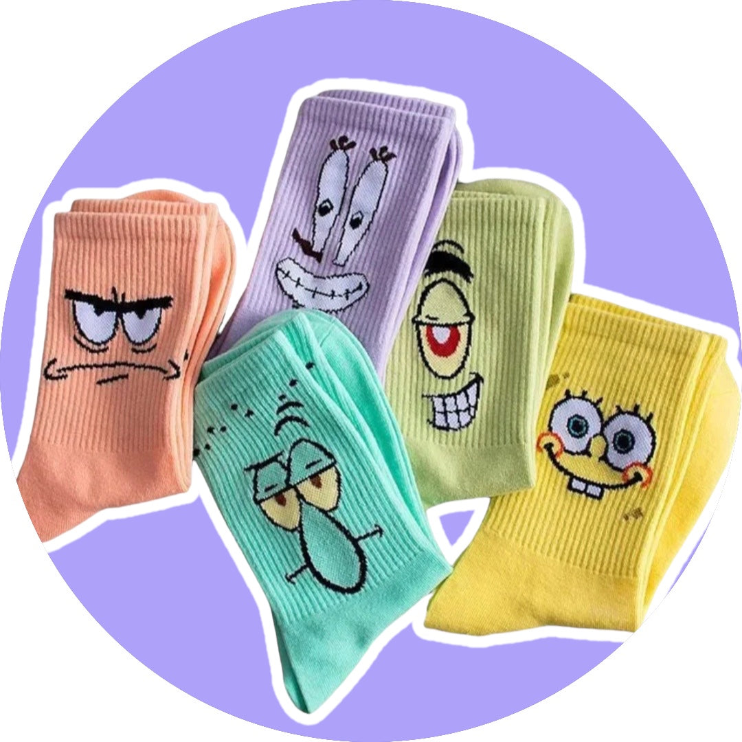 Spongebob socks free size 5 pieces سبونج بوب ٥ دلاغات ست