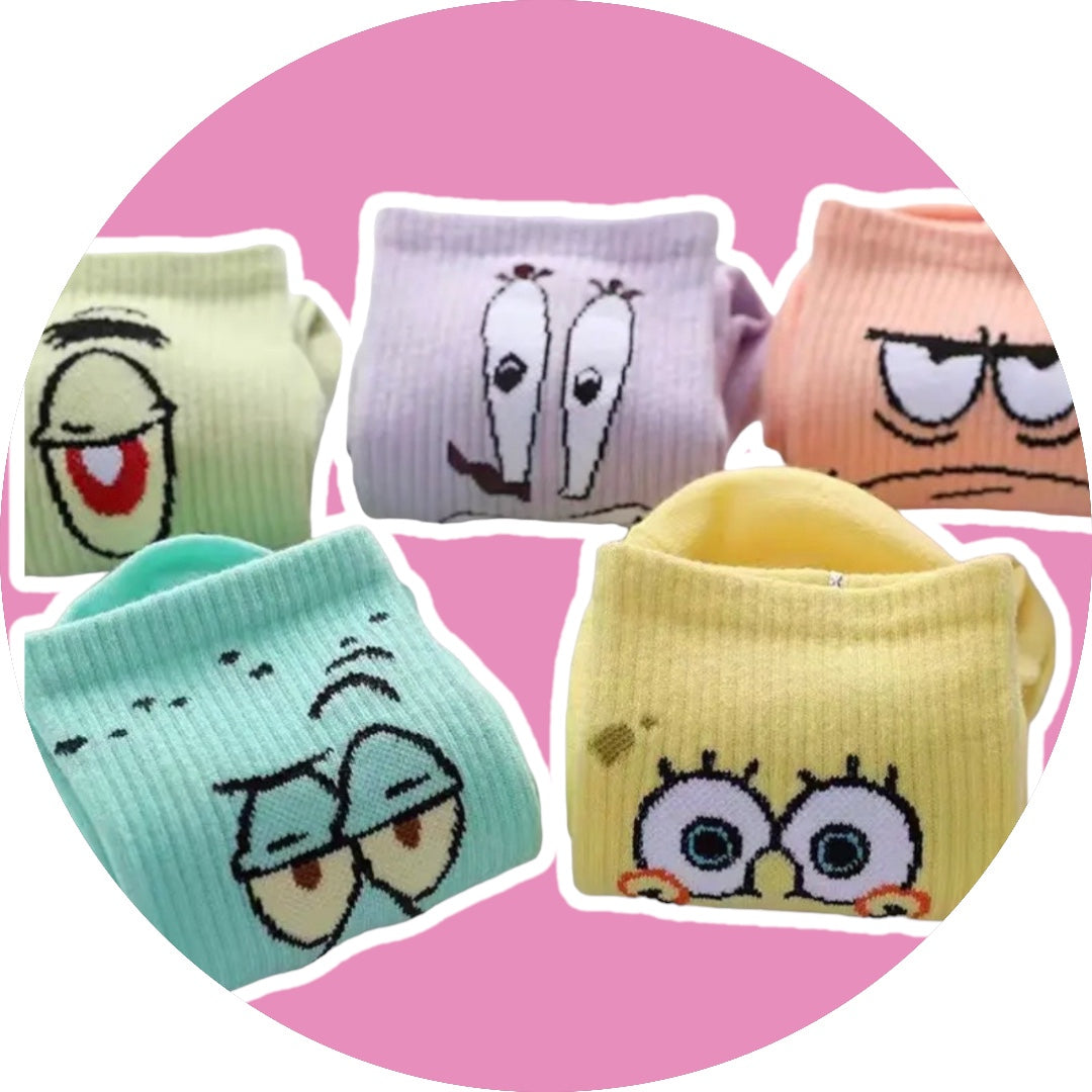 Spongebob socks free size 5 pieces سبونج بوب ٥ دلاغات ست